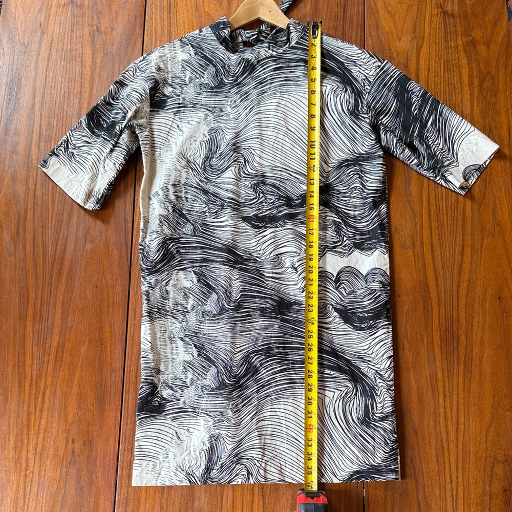 Marimekko Cotton Mini Shift Dress Black White Abstract Print Size 34 XS Small